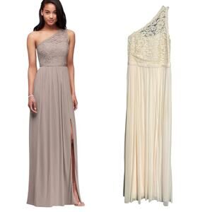 David's Bridal One Shoulder Long Lace Dress size 10